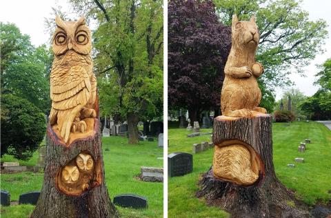 Woodlawn Cemetery tree carving
